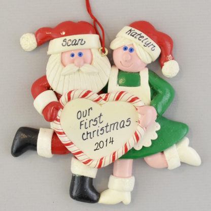 Santa and Mrs. Claus with Heart Wedding personalized christmas Ornaments