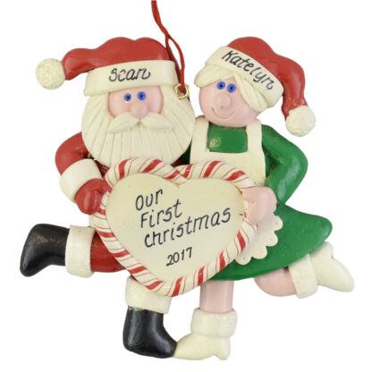 Santa and Mrs. Claus with Heart Wedding personalized christmas ornaments