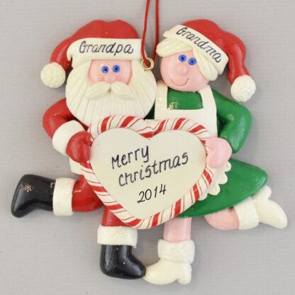 Santa and Mrs. Claus with Heart personalized christmas Ornaments