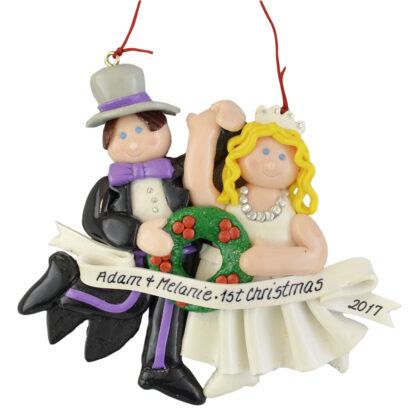 Bride and Groom blonde wedding personalized christmas ornaments
