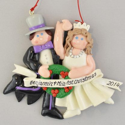 Bride and Groom Brunette Wedding personalized christmas Ornaments