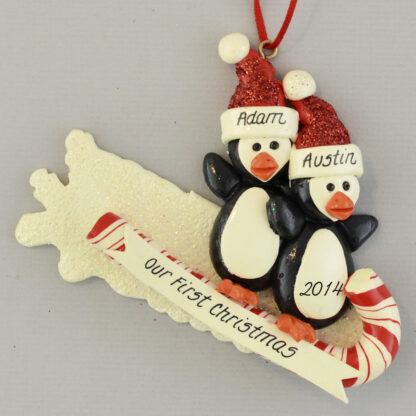 Penguin Partners on Toboggan personalized christmas ornaments