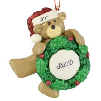 Bear Holding Wreath personalized christmas ornaments