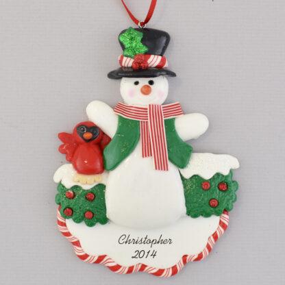 Snowman with Cardinal Decoration personalized christmas ornaments