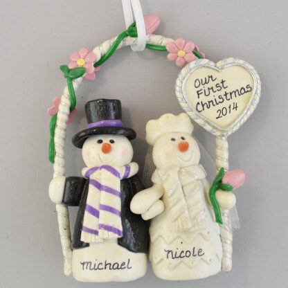 Bride and Groom First Christmas Snow Couple Personalized christmas Ornaments
