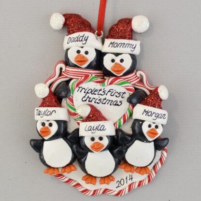 Triplet's First Christmas Personalized Penguin Family christmas Ornaments