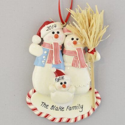 Personalized Snowman Family of 3 Christmas Ornaments