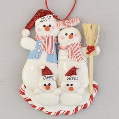 Personalized Snowman Family of 4 Christmas Ornaments