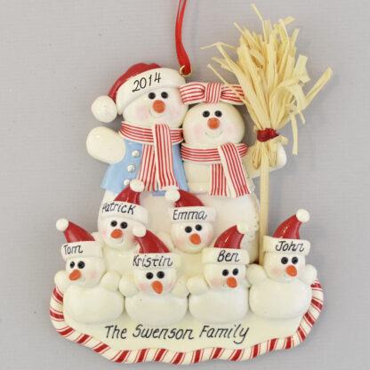 Personalized Snowman Family of 8 Christmas Ornaments