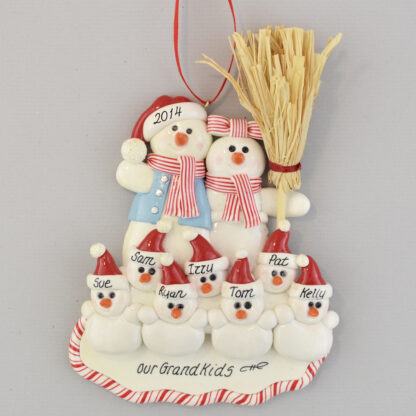 Personalized Snowman Family of 9 Christmas Ornaments