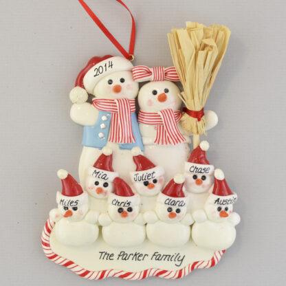 Mom and Dad with Seven Snowbabies Personalized christmas Ornaments