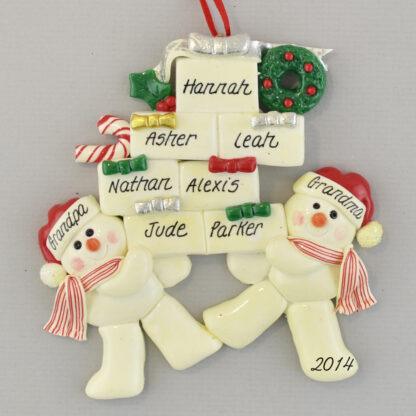 Snow Couple with Seven Gifts personalized Christmas Ornaments