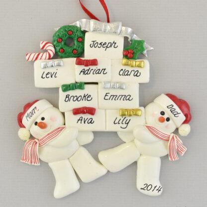 Snow Couple with Eight Gifts personalized Christmas Ornaments