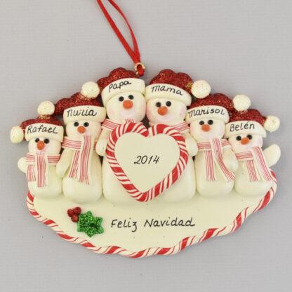 Family of Six Snowmen Feliz Navidad personalized christmas Ornaments