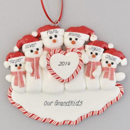 Gramps and Granny Snowcouple with Four Grandchildren Personalized christmas Ornaments
