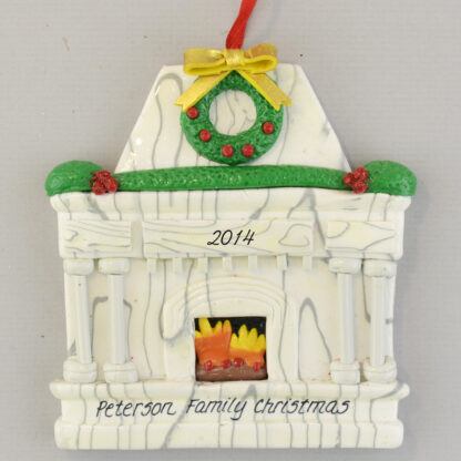 White Fireplace Personalized Christmas Ornament