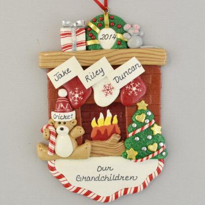 Our Grandchildren Fireplace Personalized Christmas Ornament