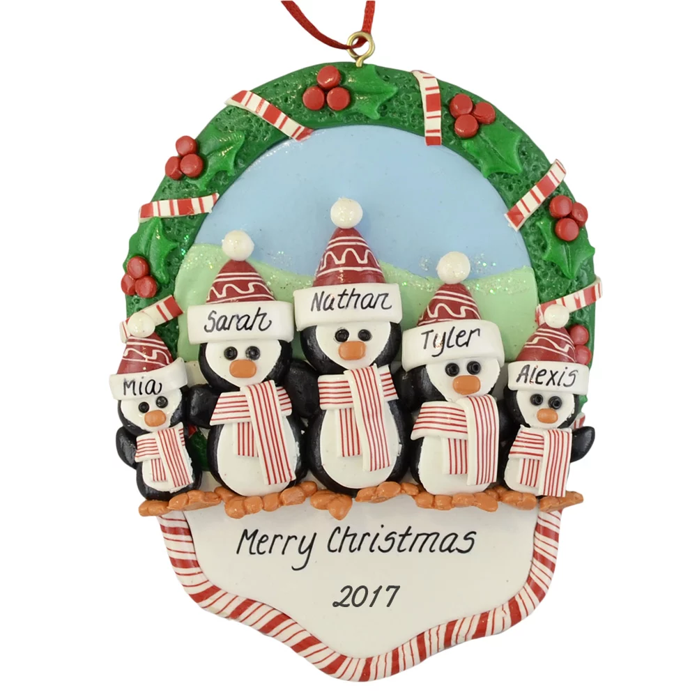 personalized christmas ornament with family of penguins