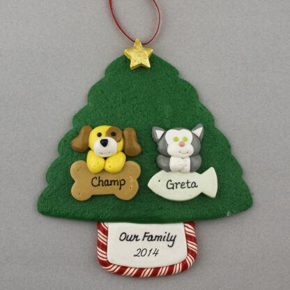 Two Pets on Tree Personalized Christmas Ornament