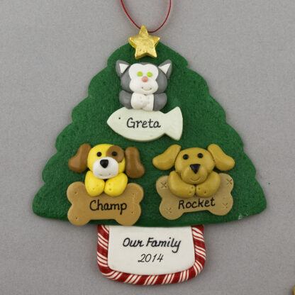 Three Pets on Tree Personalized Christmas Ornament