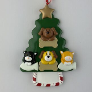 Four Pets on Tree Christmas Ornament