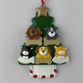 Five Pets on Tree Christmas Ornament