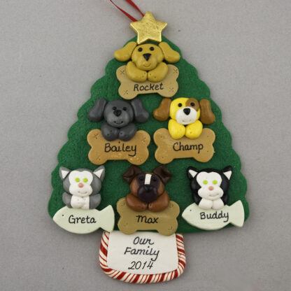 Six Pets on Tree Personalized Christmas Ornament