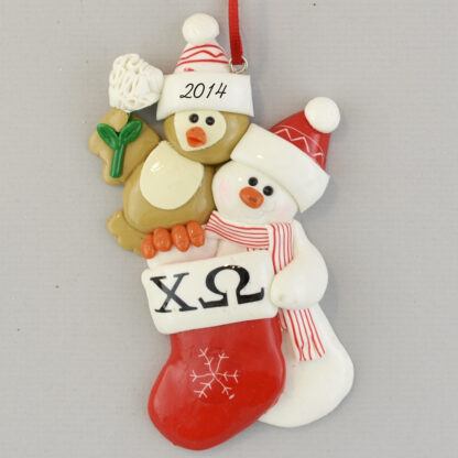 Chi Omega Owl in Stocking Personalized Christmas Ornaments