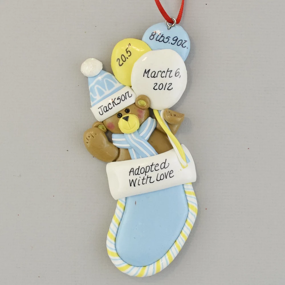 Adopted with Love (Boy's) First Christmas Personalized Ornament