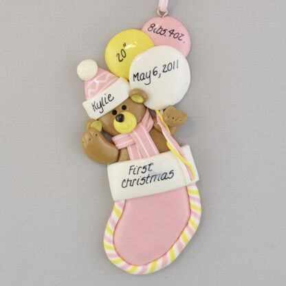 Baby Girl's First Christmas Stocking personalized Ornaments