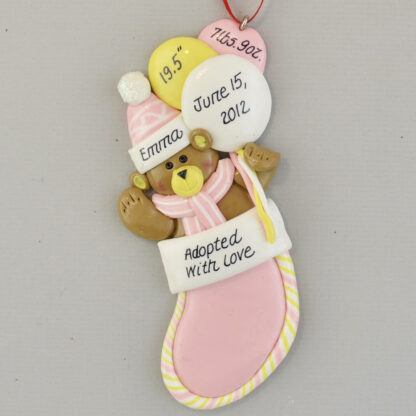 Adopted with Love (Girl's) First Christmas Personalized Ornament
