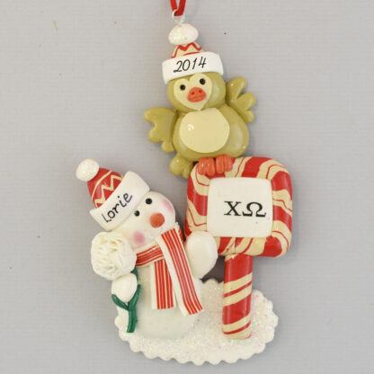 Snowman with Chi Omega Owl Personalized christmas Ornaments