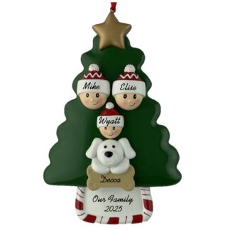 Our Family of Three with One Pet Christmas Ornament