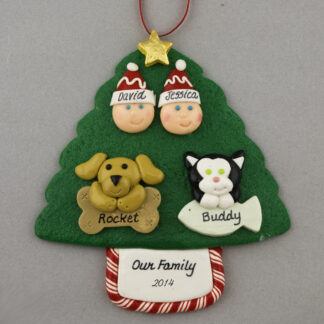 Couple with 2 Pets Personalized Christmas Ornament