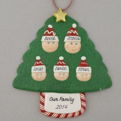 Family Tree of 5 Personalized Christmas Ornament