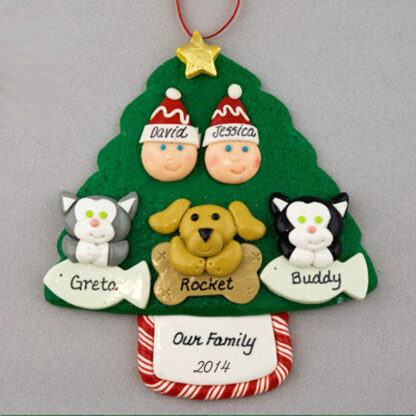 Couple with 3 Pets Personalized Christmas Ornament
