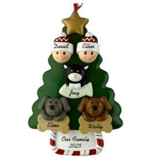 Couple with 3 Pets Christmas Ornament