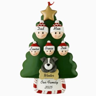 Our Family of Five with One Pet Christmas Ornament