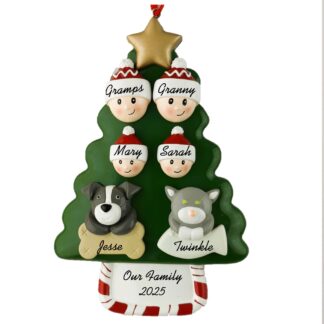 Our Family of Four with Two Pets Christmas Ornament
