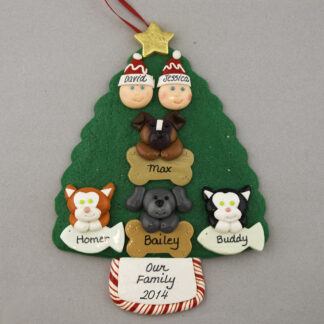 Couple with 4 Pets Personalized Christmas Ornament