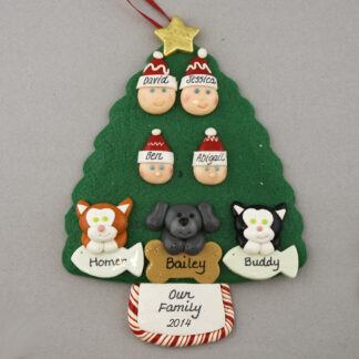 Our Family of 4 with 3 Pets Personalized Christmas Ornament