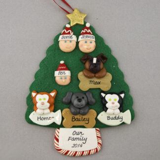 Our Family of 3 with 4 Pets Personalized Christmas Ornament
