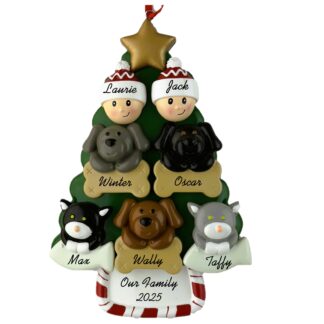 Couple with Five Pets Christmas Ornament
