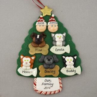 Couple with 5 Pets Personalized Christmas Ornament