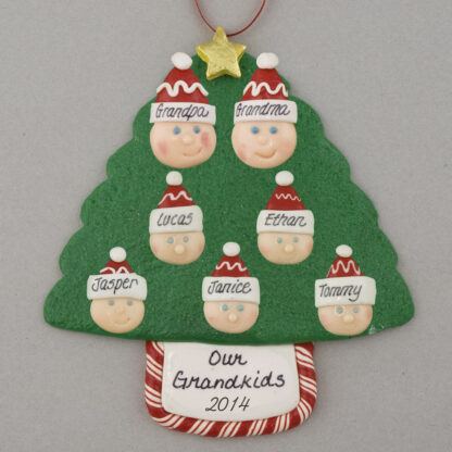 Grandparents with 5 Personalized Christmas Ornaments