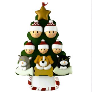 Our Family of Five with Three Pets Christmas Ornament