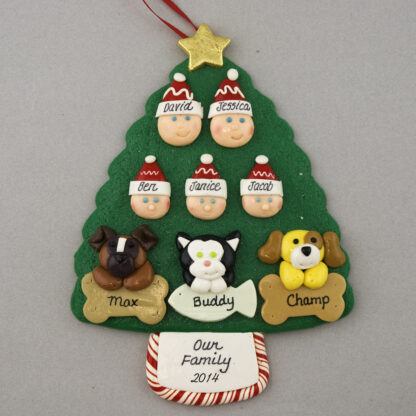 Our Family of 5 with 3 Pets Personalized Christmas Ornament
