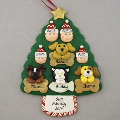 Our Family of 4 with 4 Pets Personalized Christmas Ornament