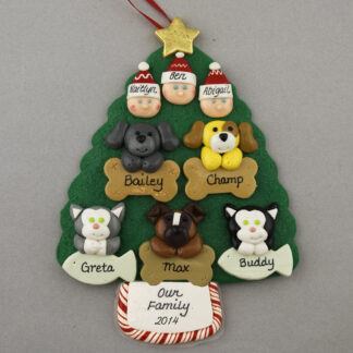 Our Family of 3 with 5 Pets Personalized Christmas Ornament