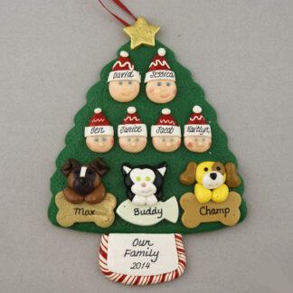 Our Family of 6 with 3 Pets Personalized Christmas Ornament